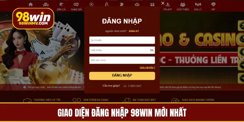 Giao diện đăng nhập 98Win mới nhất